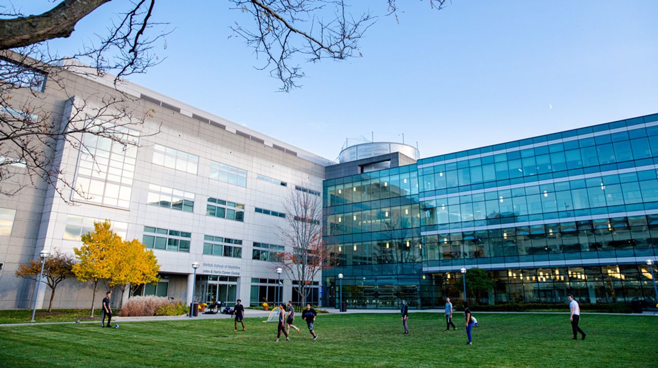 Loyola University Chicago Health Sciences campus buildings seen from a above