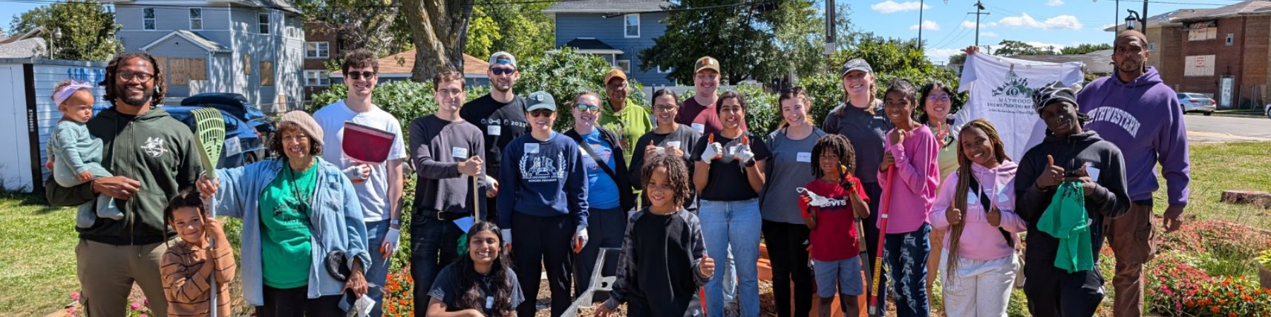 Loyola Chicago students and community members at the Giving Garden during the 2024 HSC Day of Service.