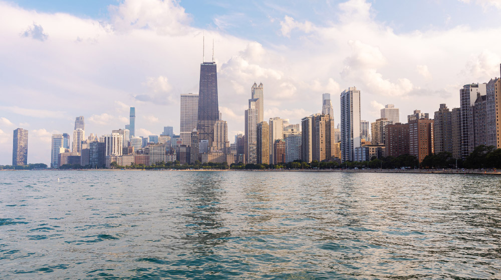 The downtown Chicago skyline as viewed from Lake Michigan