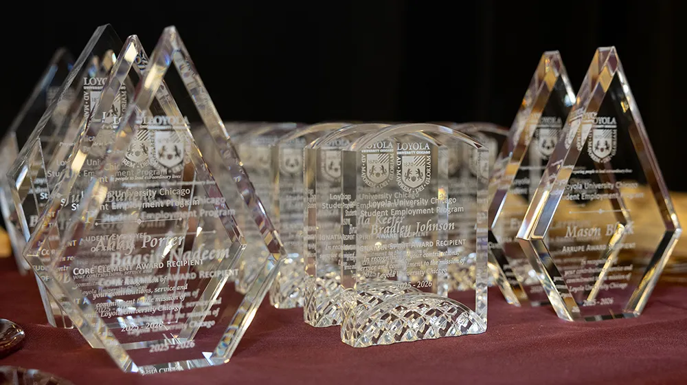 display of various glass awards