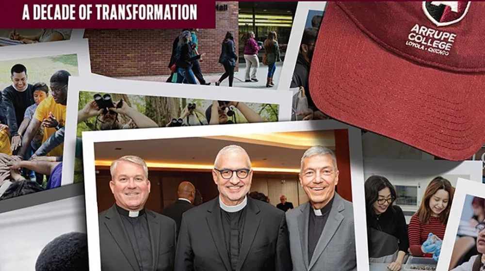 Thomas Neitzke, S.J., dean 2020–2024, left; Martin Connell, S.J., current dean, center; and Stephen Katsouros, S.J., founding dean, 2015–2020, right, 