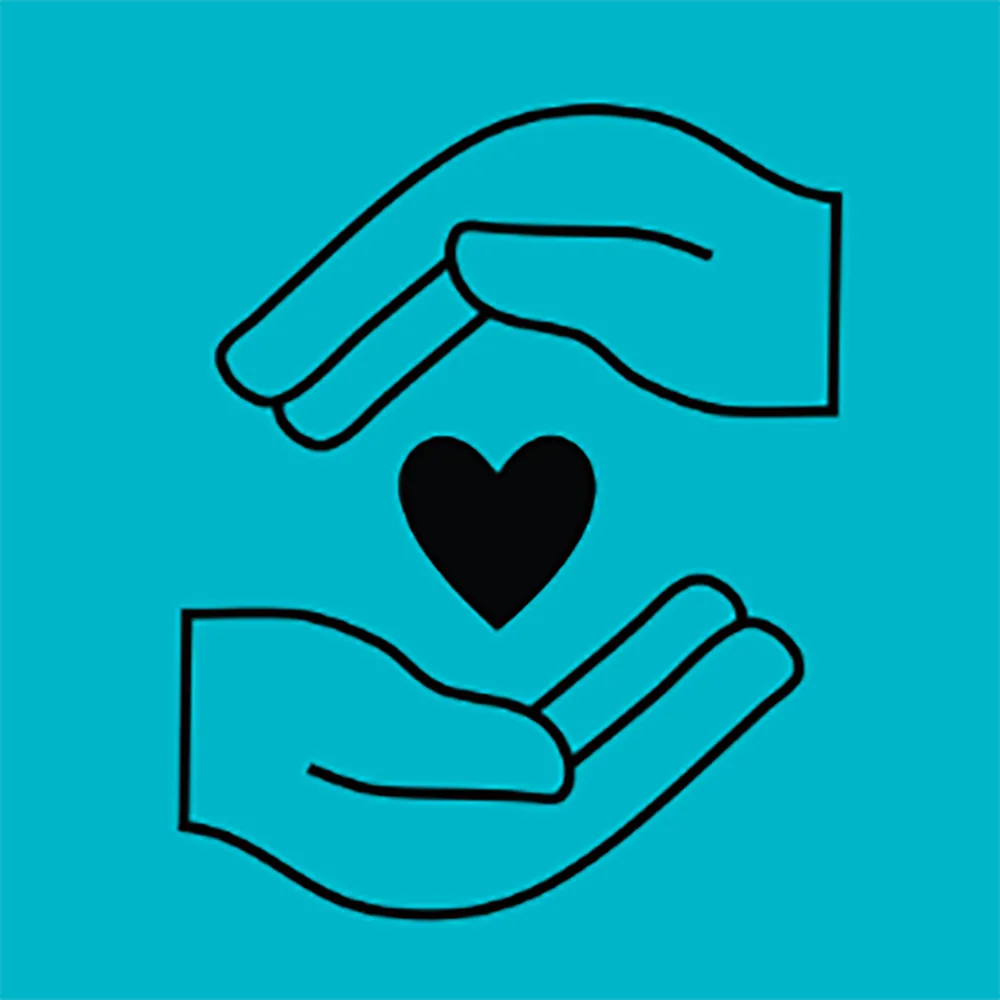 Two hands surrounding a heart