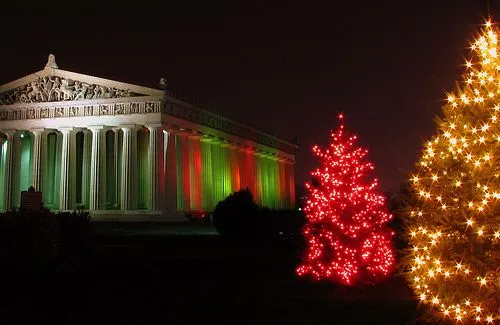 Lights on the Nashville Parthenon reconstruction.