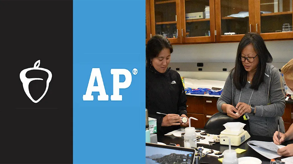 CB AP Logo with three lab workers
