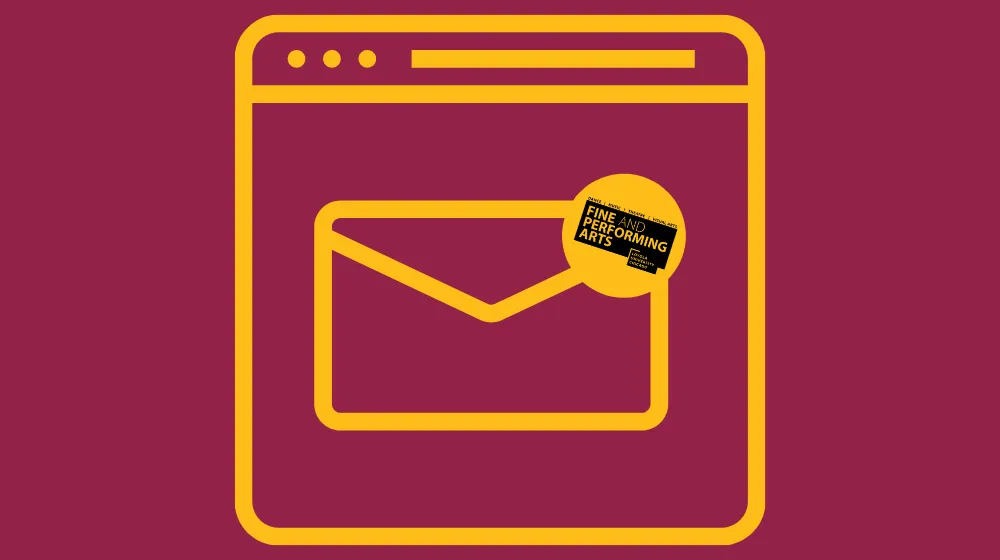 Maroon and gold graphic of a email icon