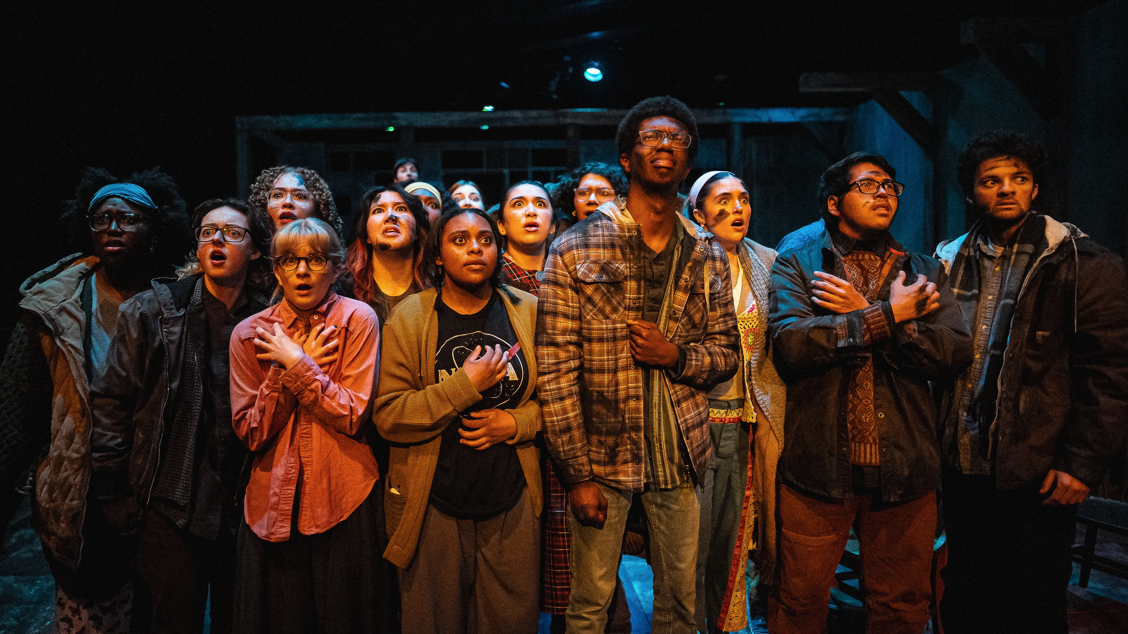Loyola Theatre Students on the Newhart Family Theatre Stage performing a scene from The Neighborhood of the Loners Loyola Theatre Students on the Newhart Family Theatre Stage performing a scene from The Neighborhood of the Loners