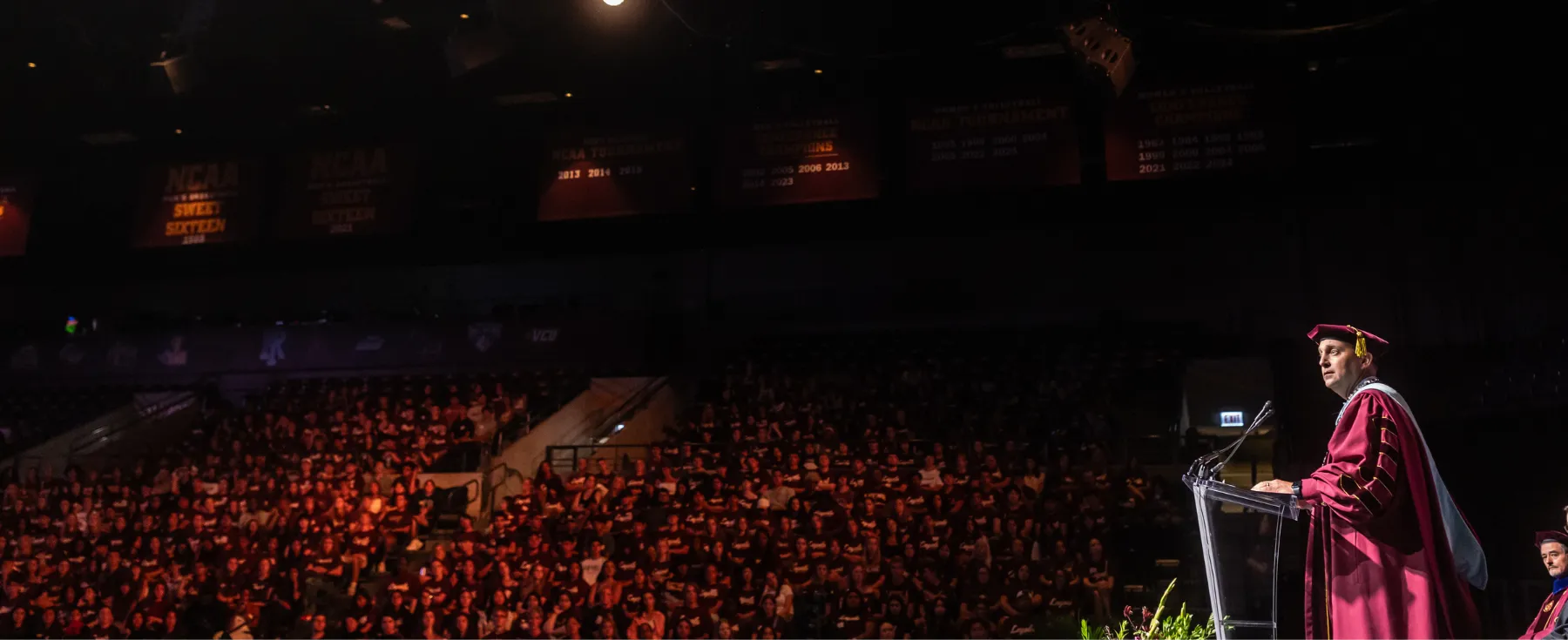 President Mark Reed speaking at new student convocation