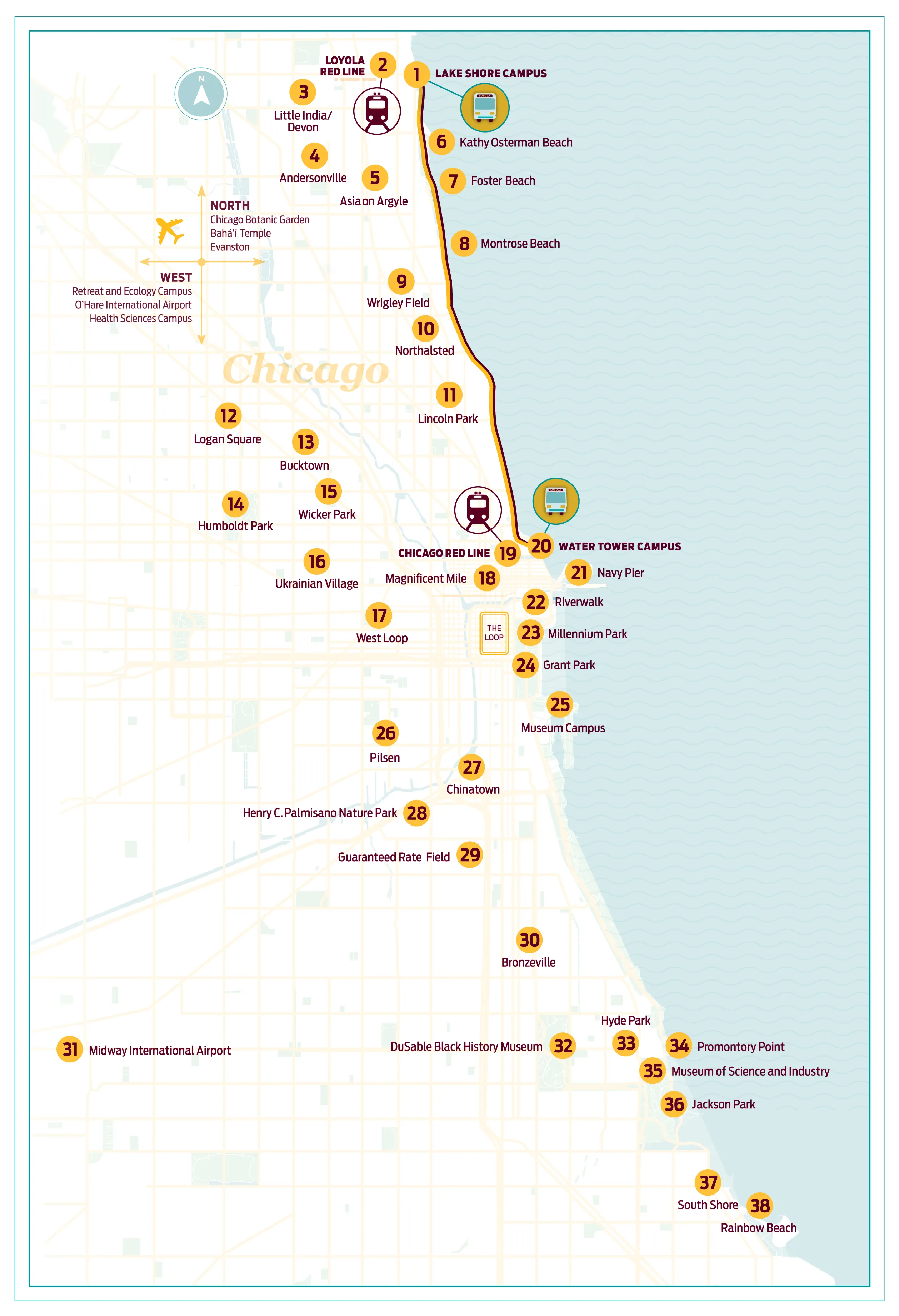 chicago map with landmarks