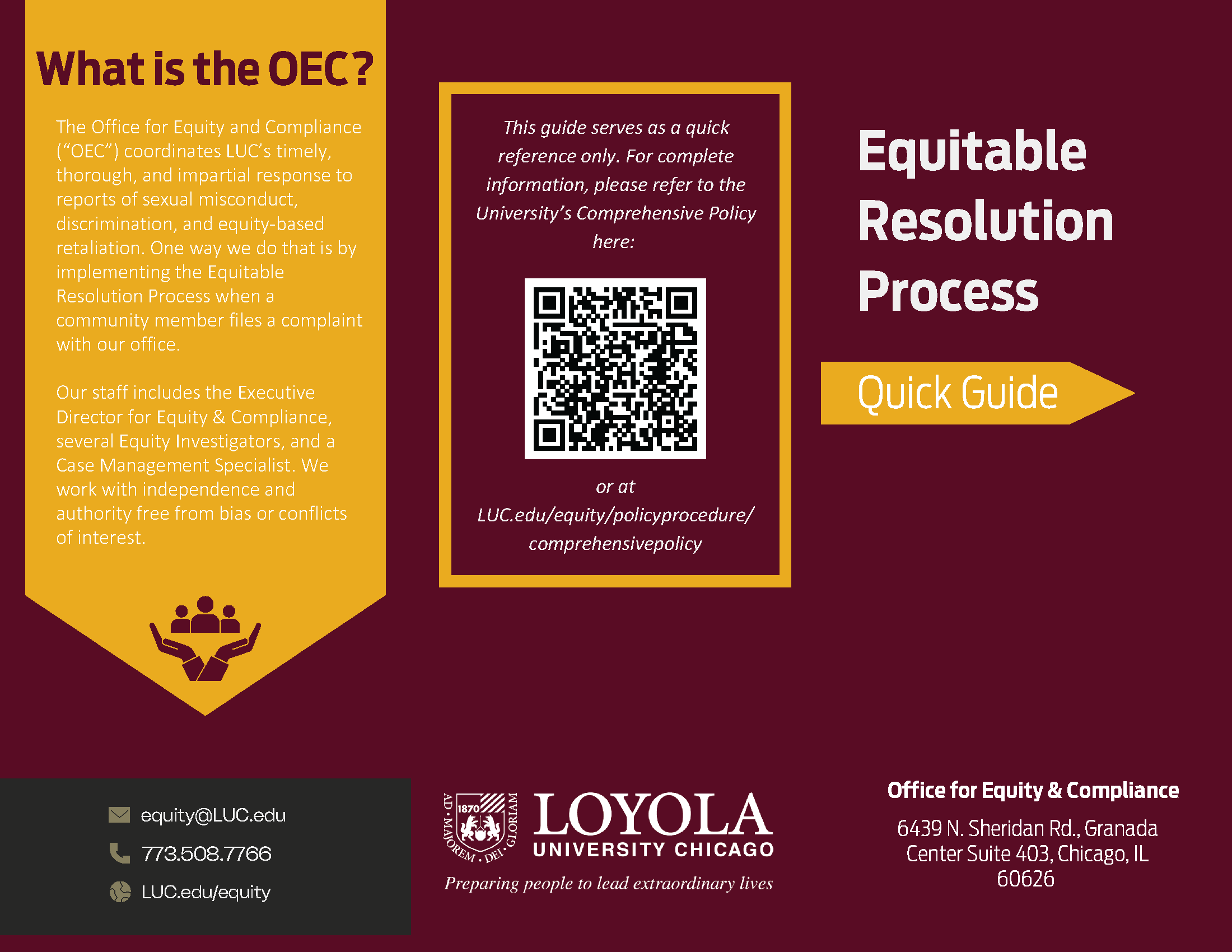 Brochure describing the Equitable Resolution Process. 