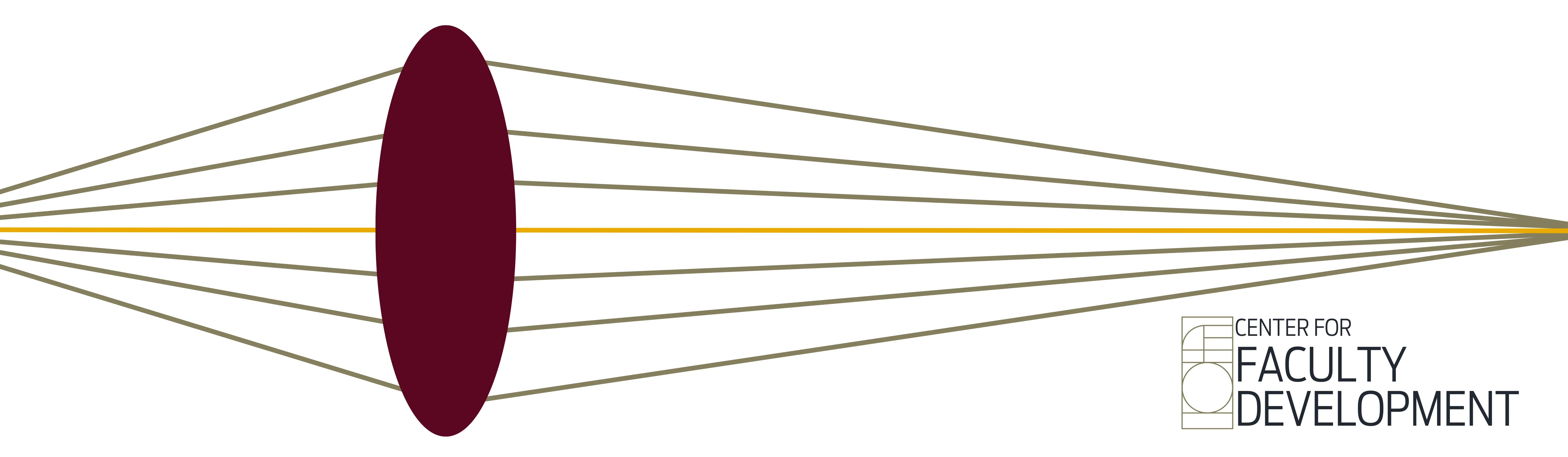 Lens with focus lines coming in and out and the center for faculty development logo