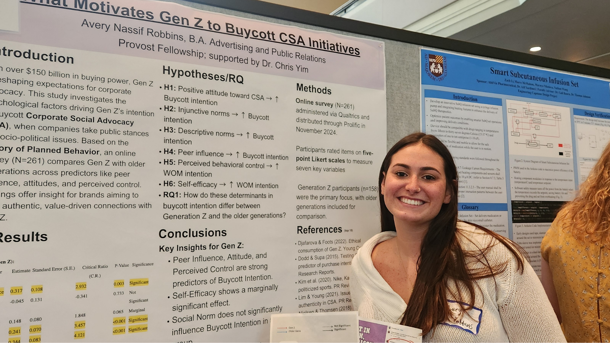 A Gannon Scholar stands in front of her presentation poster smiling A Gannon Scholar stands in front of her presentation poster smiling