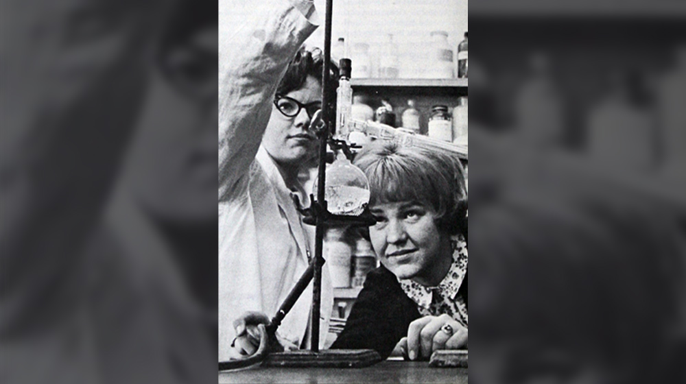 Two Loyolans conduct an experiment (circa 1966-67).