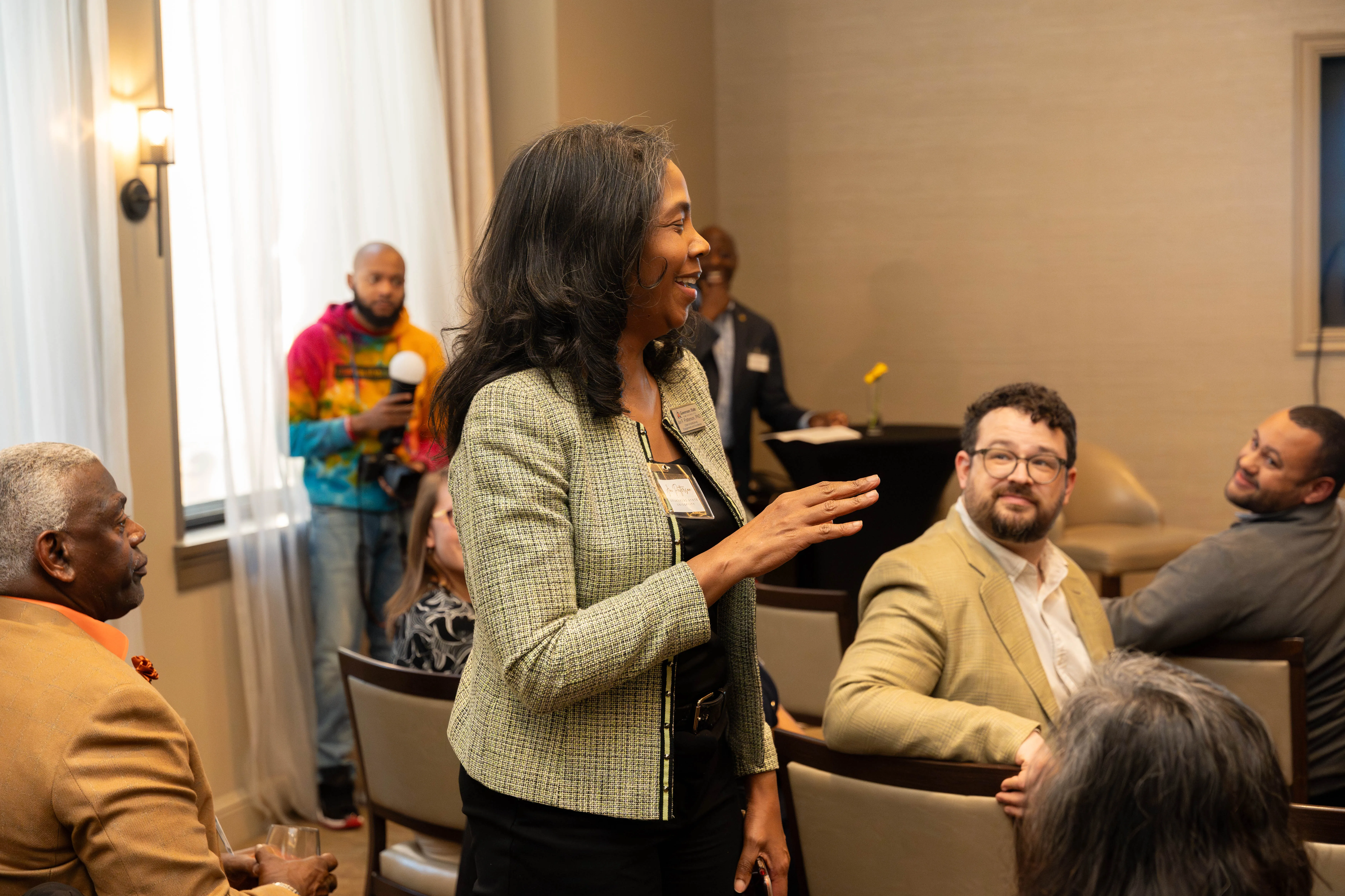 Person speaking in a meeting