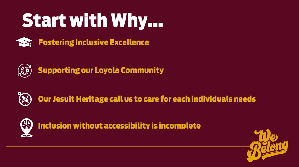 READI slide Start With Why with 5 related topics and the We Belong logo