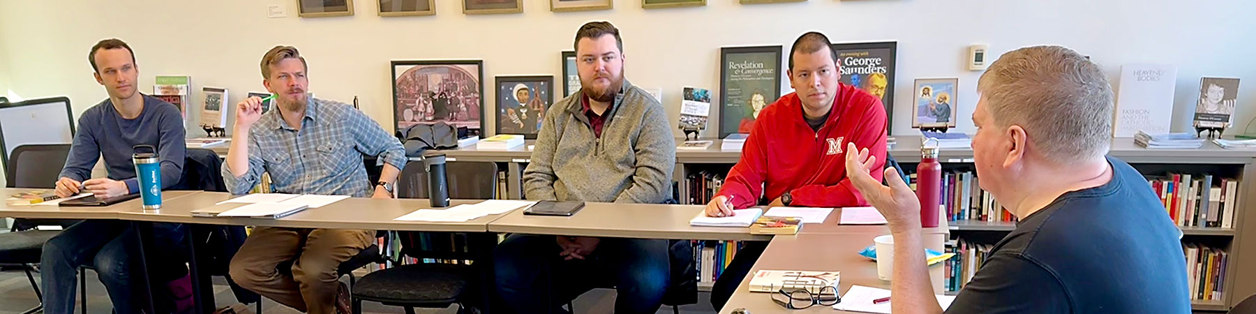 First Studies men in class with Steve Schloesser.