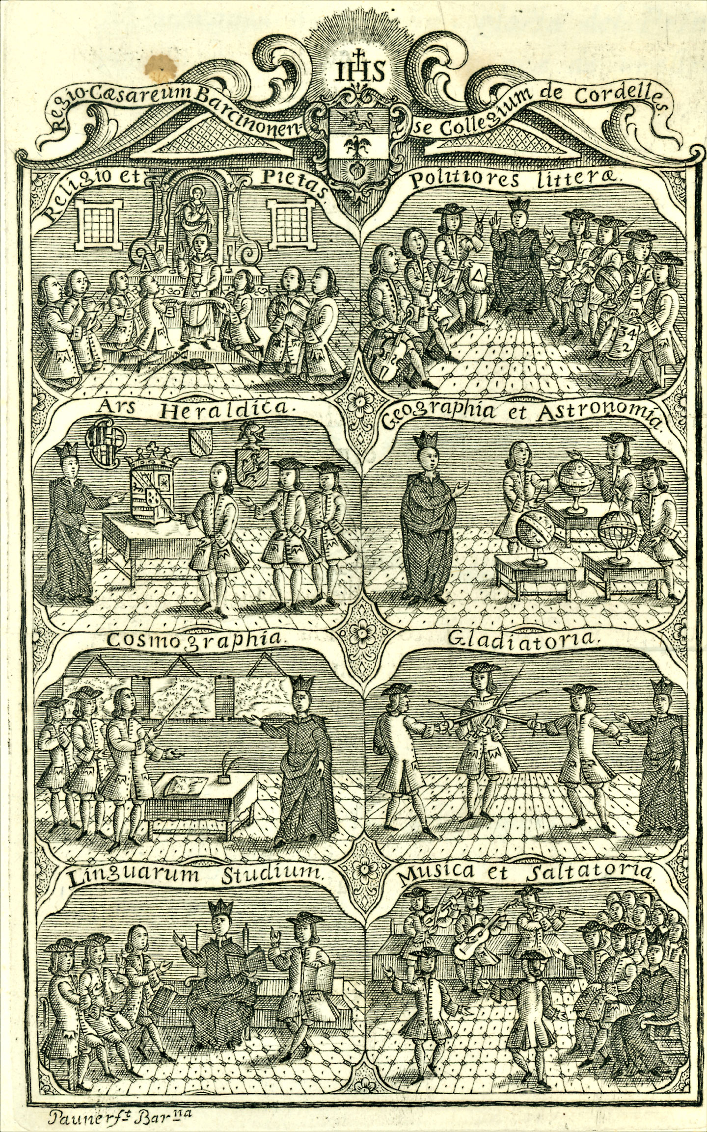 Print displaying students learning different subjects