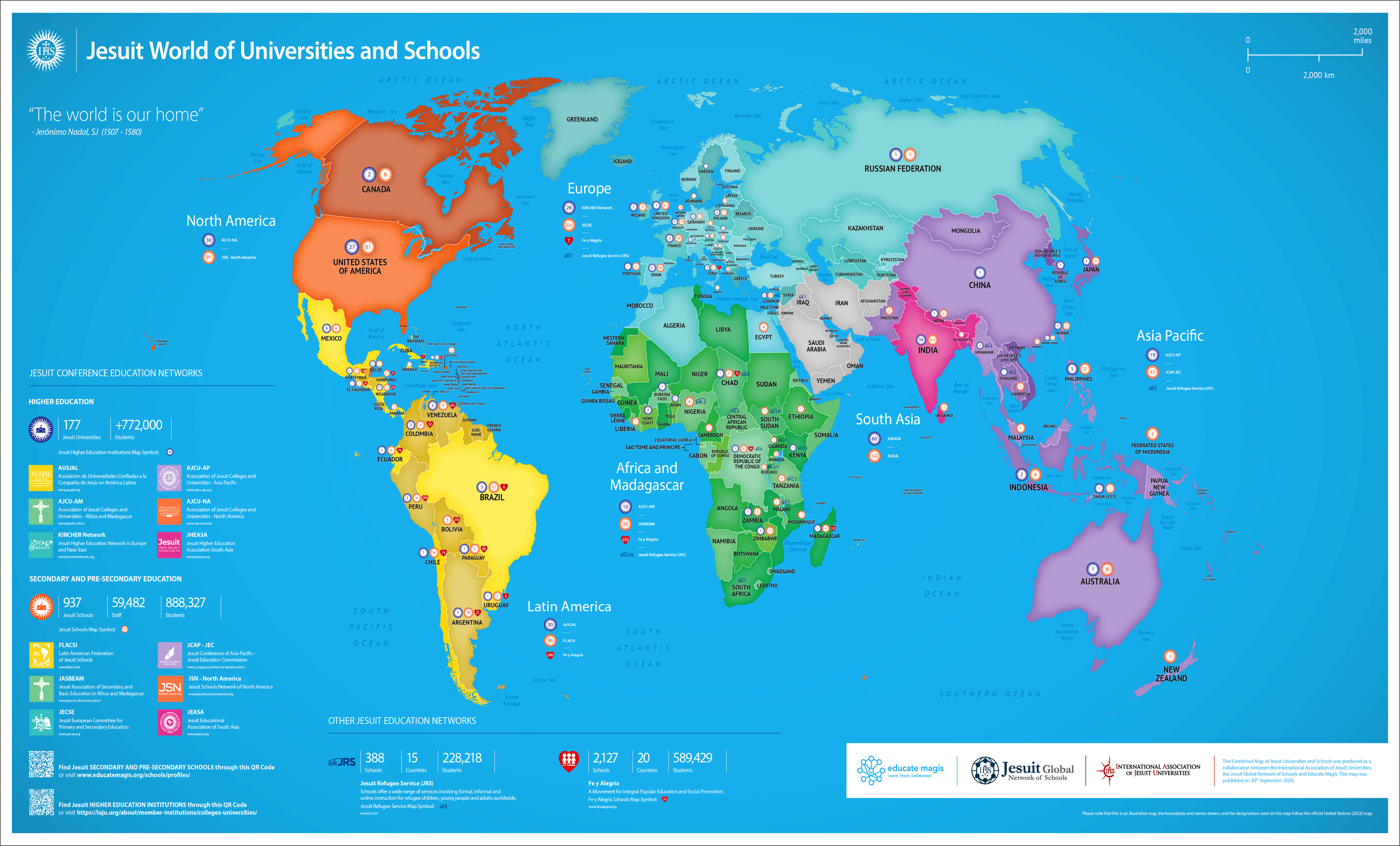 Jesuit World of Universities and Schools (2024) printable map. Courtesy of Educate Magis, Jesuit Global Network of Schools.