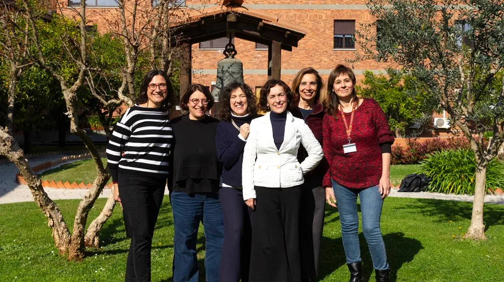 Italian instructors in the Rome Center courtyard