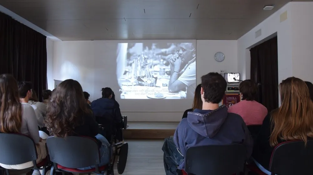 students watching a movie