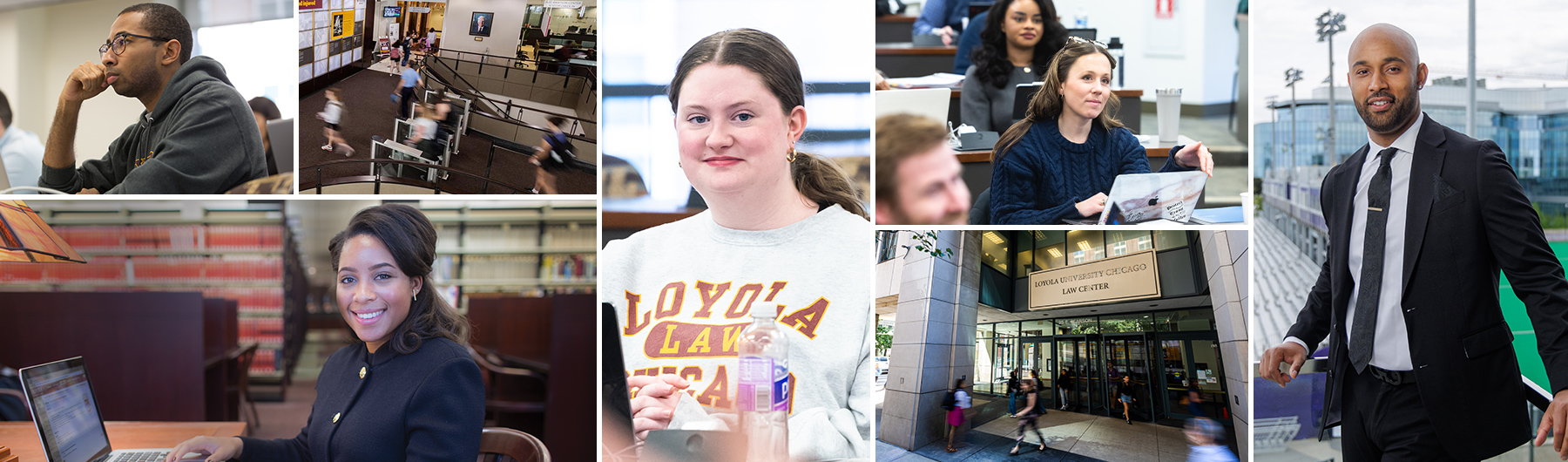 Collage of Weekend JD students and the Corboy campus