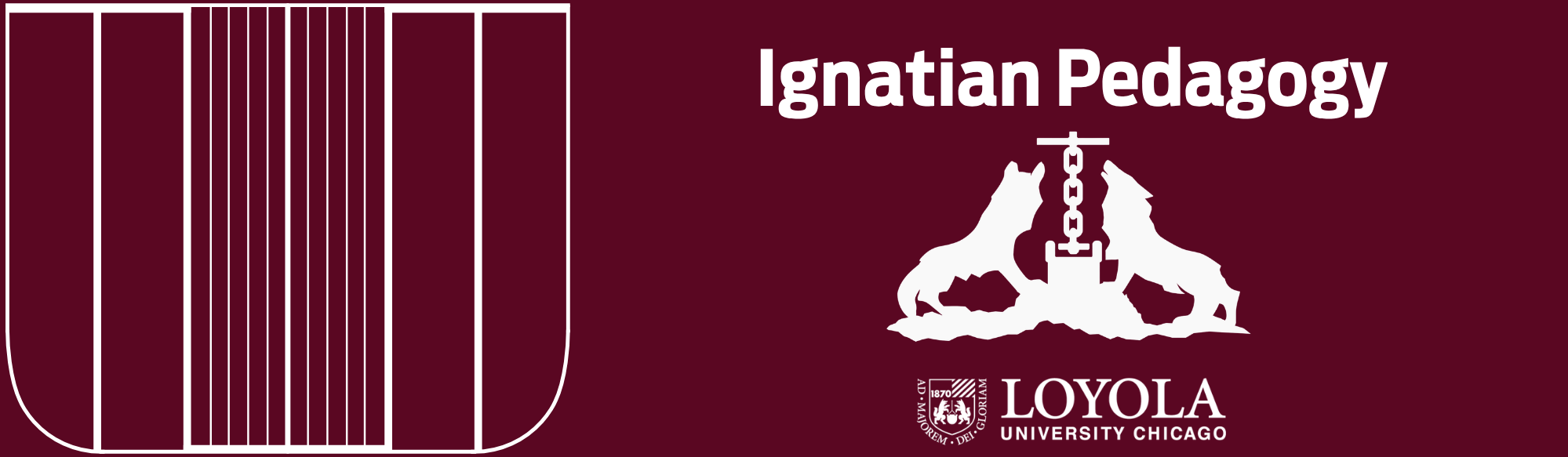 Image of wolves and kettle under the words ignatian pedagogy