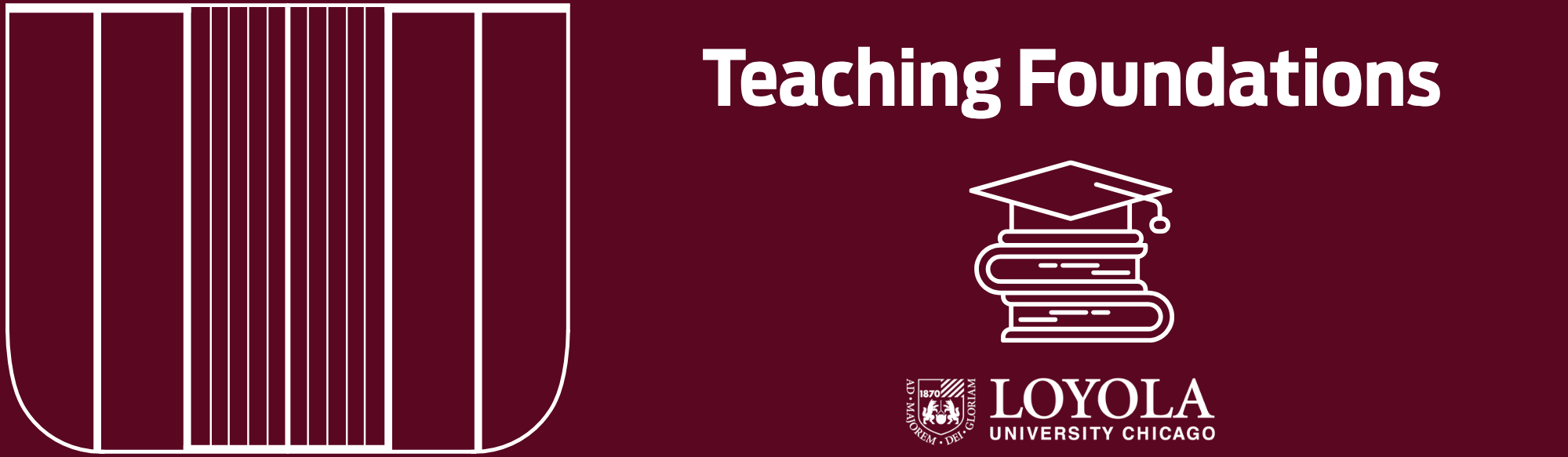 Image of mortarboard on top of book, under the words teaching foundations