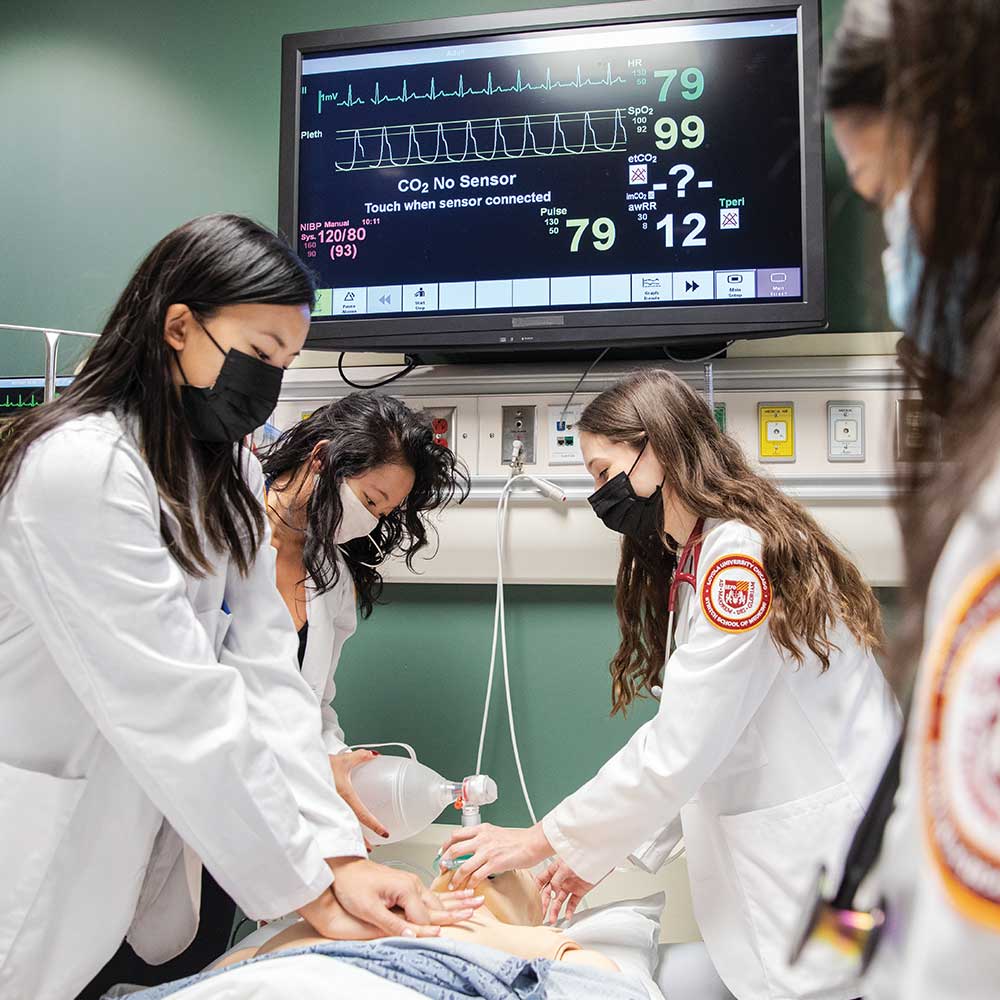 Loyola University Chicago medical students study at the simulation training center
