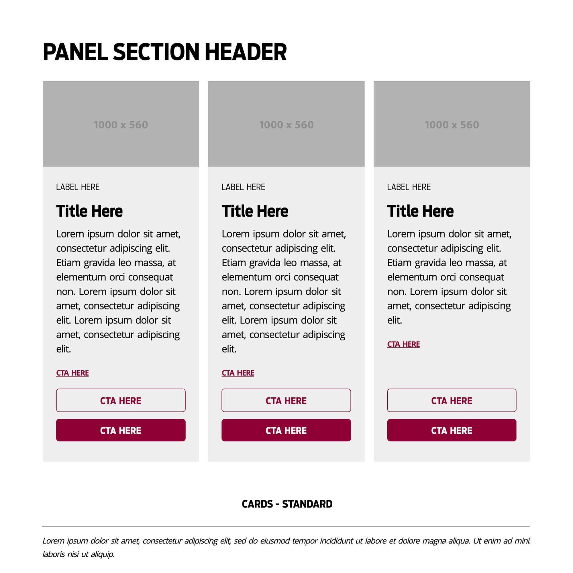 A row of card content types