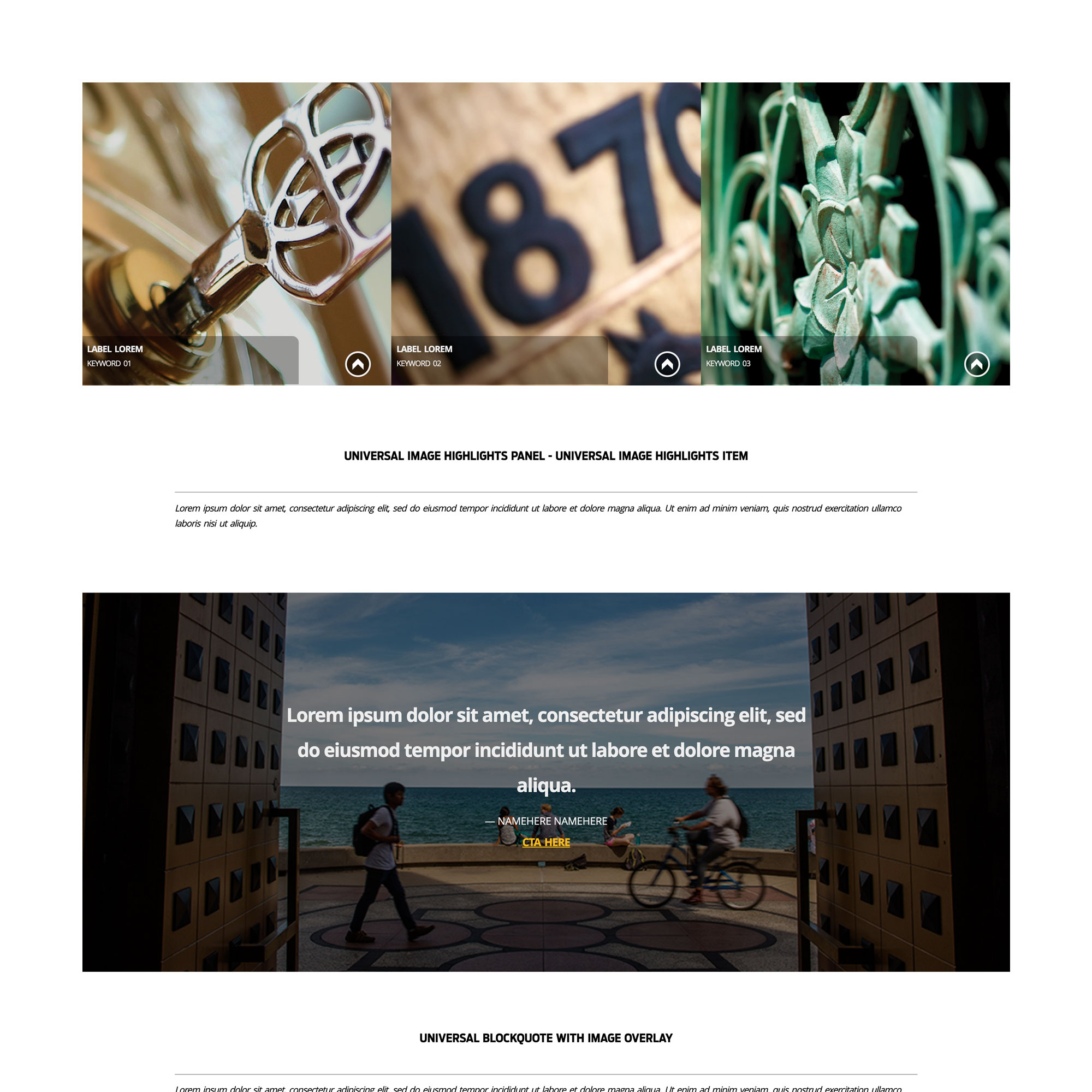 Combinations of images paired with written content.