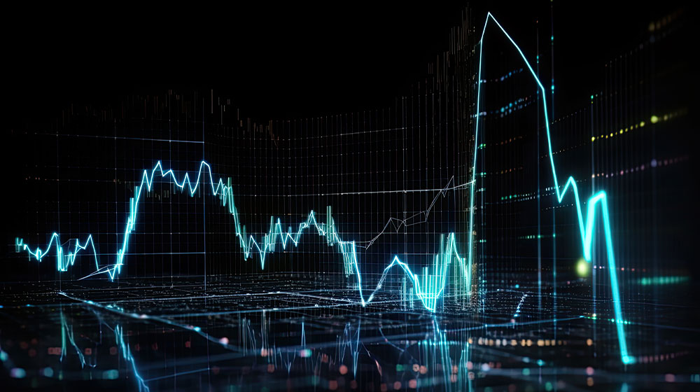 Electric blue graph of financial stats Electric blue graph of financial stats