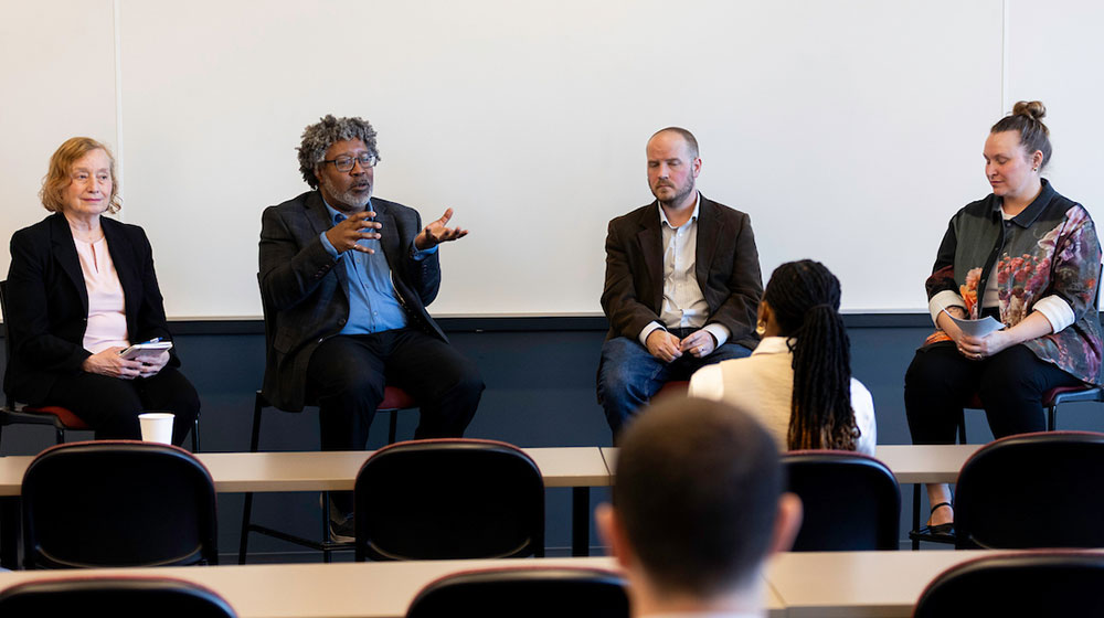 Anne Evens (Elevate), Delmar Gillus Jr. (Elevate), Ryan Strode (Crown Family Philanthropies), Mackenzie Siren (Chicago Climate Connect)