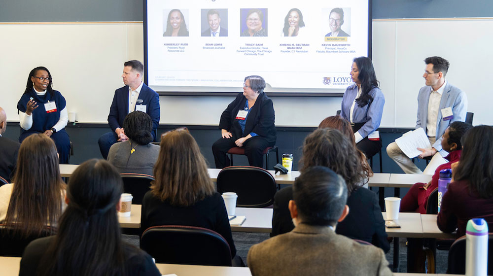 Left to right: Kimberley Rudd (Rudd Resources LLC), Sean Lewis (Broadcast Journalist), Tracy Baim (Press Forward Chicago, The Chicago Community Trust)