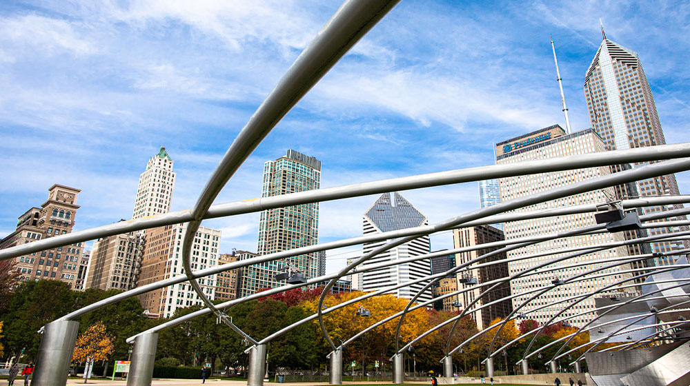 Looking at Chicago's skyline from Pritzker Pavilion Looking at Chicago's skyline from Pritzker Pavilion