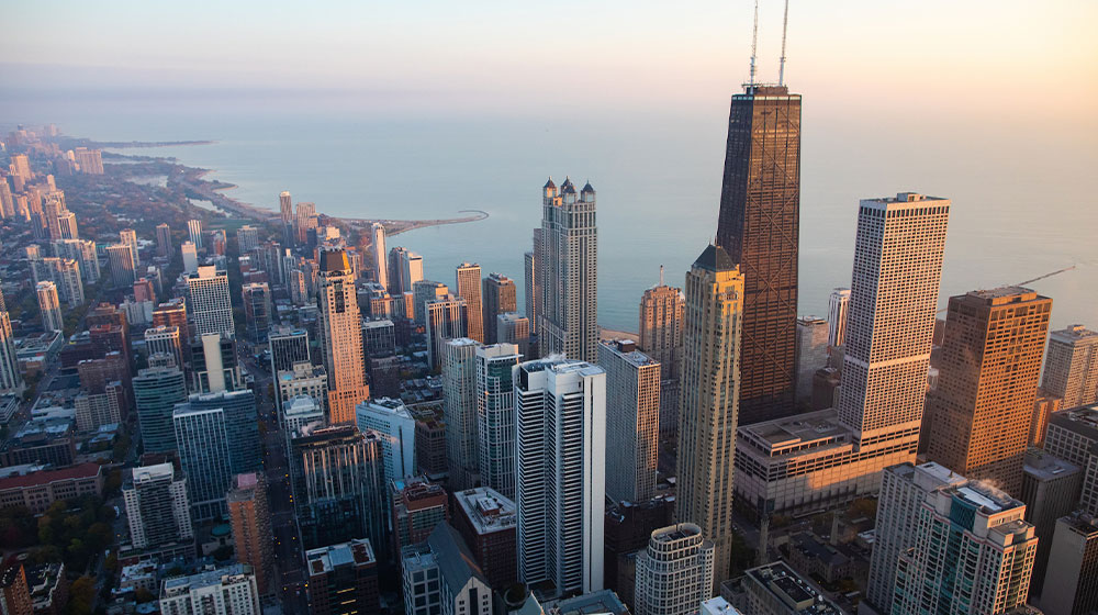 Aerial photo of downtown Chicago skyscrapers Aerial photo of downtown Chicago skyscrapers
