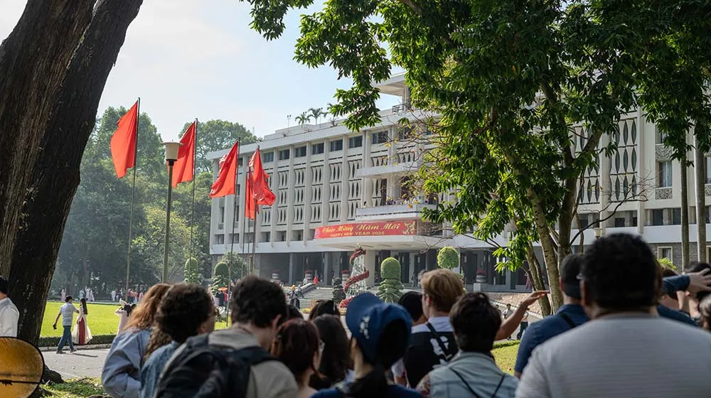 Quinlan students walk towards the Independence Palace in Saigon, Vietnam.