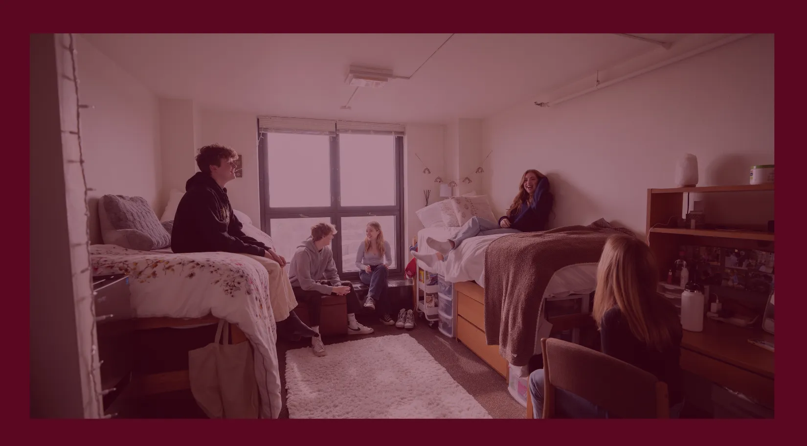 Loyola University Chicago students gather together in a residence hall
