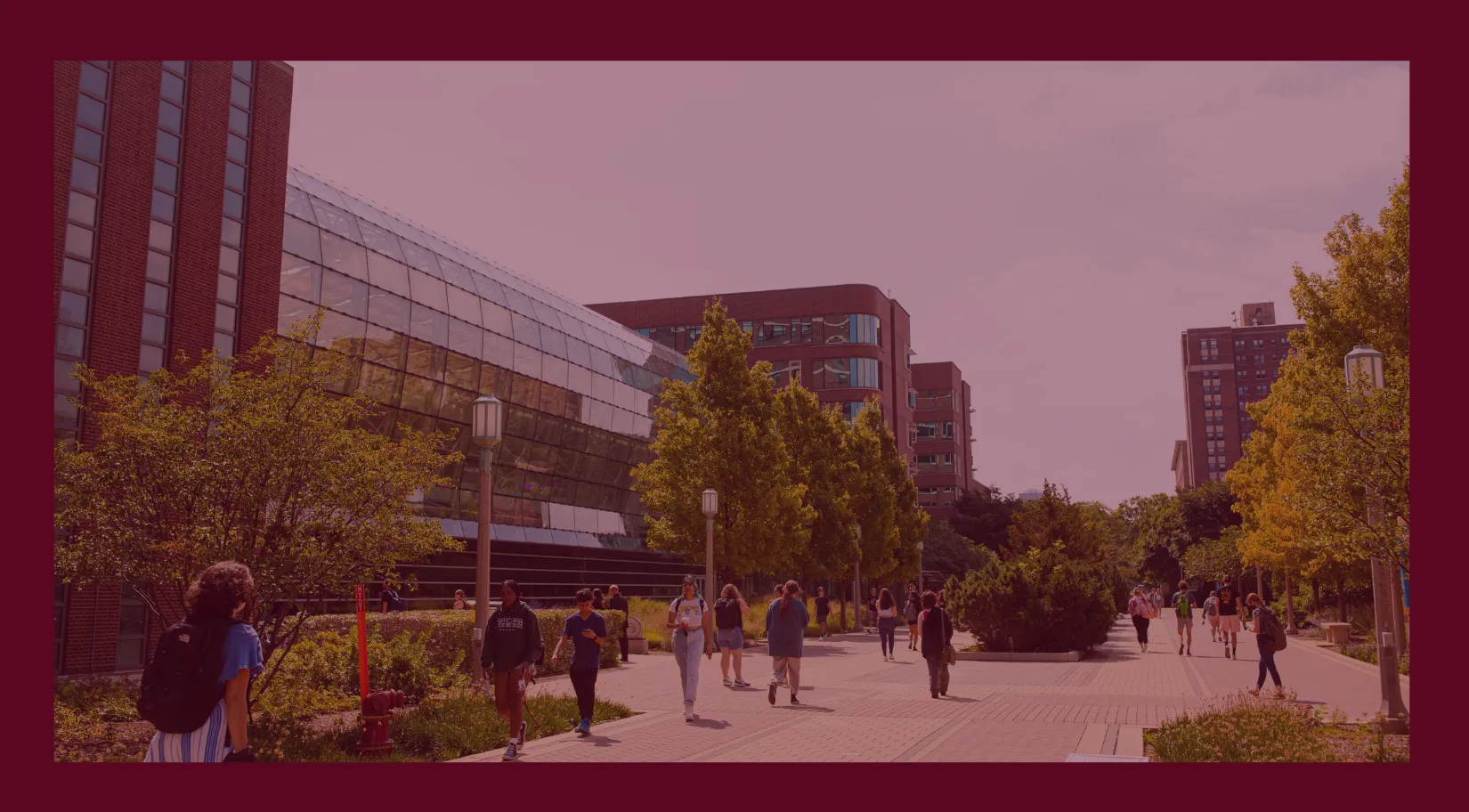 Loyola University Chicago students walking to class on the Lake Shore campus