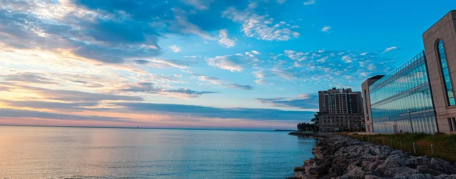 Loyola lakeshore with buildings