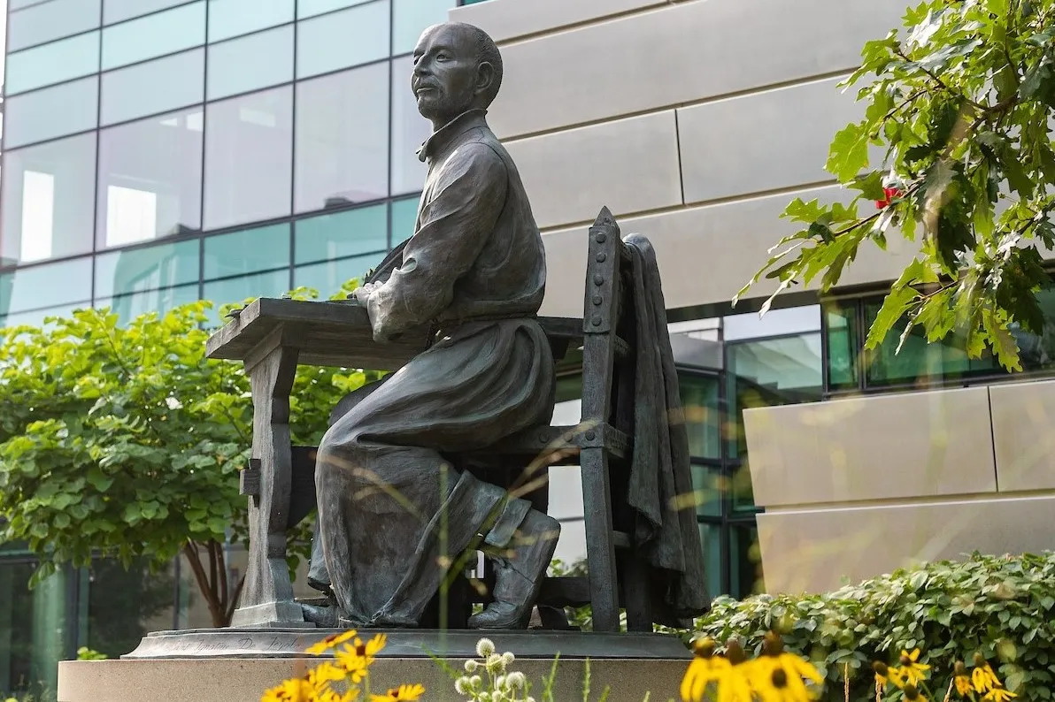 Statue in front of the Center for Translational Research and Education at Loyola Chicago