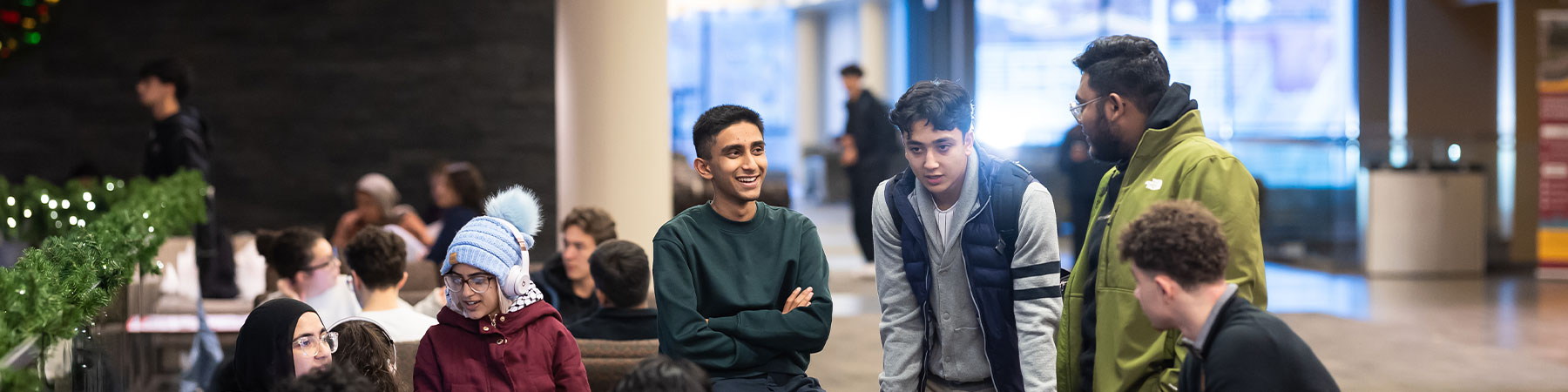 Student gather on the top floor of the Damen Student Center