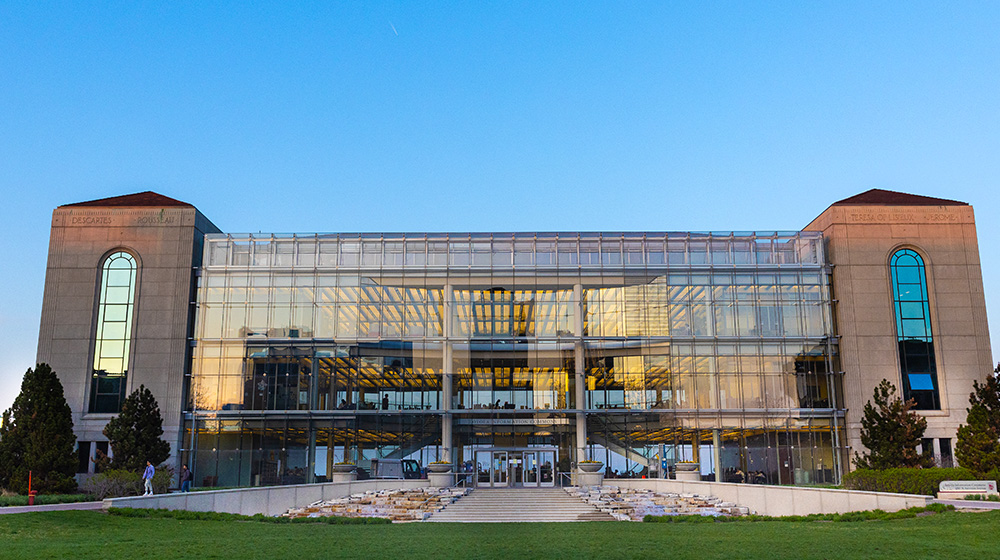 Exterior view of the Information Commons building on The Lakeshore Campus
