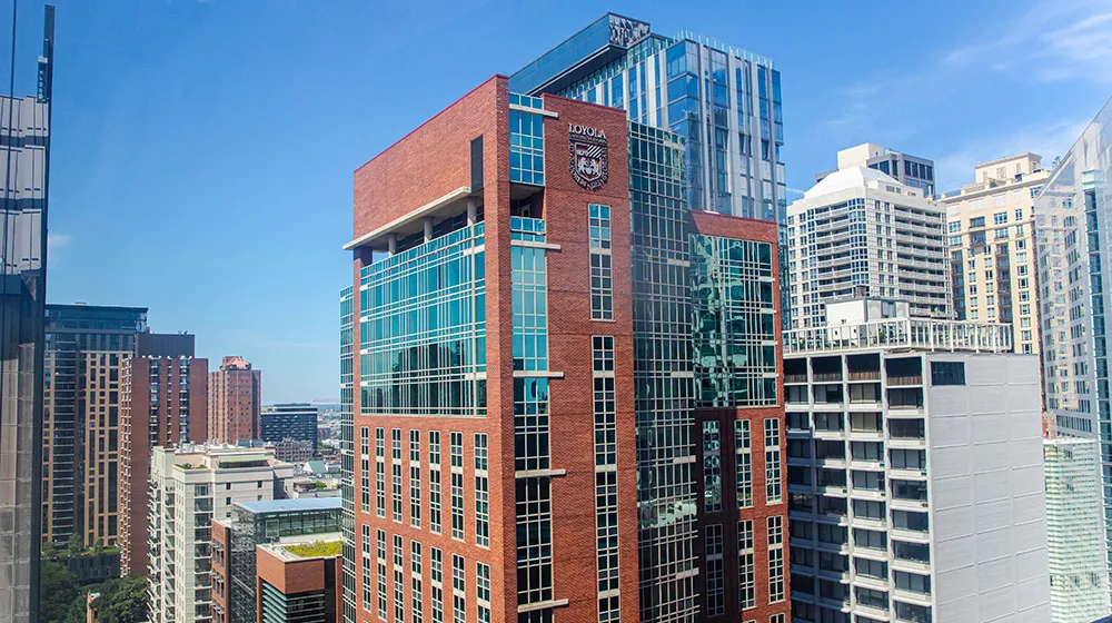 An external view of the Terry Student Center building and the surrounding buildings on the Water Tower Campus