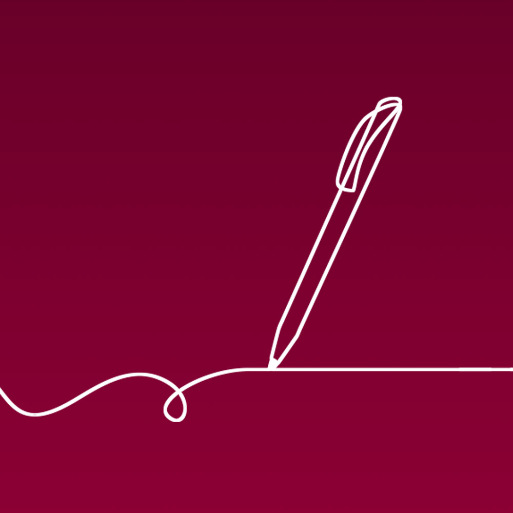White line illustration of a pen on paper, against a maroon background, to represent Loyola University Chicago's content development work. White line illustration of a pen on paper, against a maroon background, to represent Loyola University Chicago's content development work.