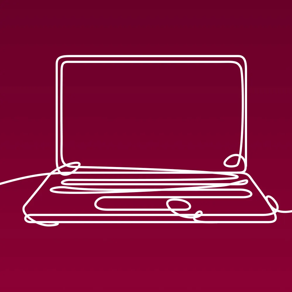 White line illustration of a laptop, against a maroon background, to represent Loyola University Chicago's digital and web work. White line illustration of a laptop, against a maroon background, to represent Loyola University Chicago's digital and web work.