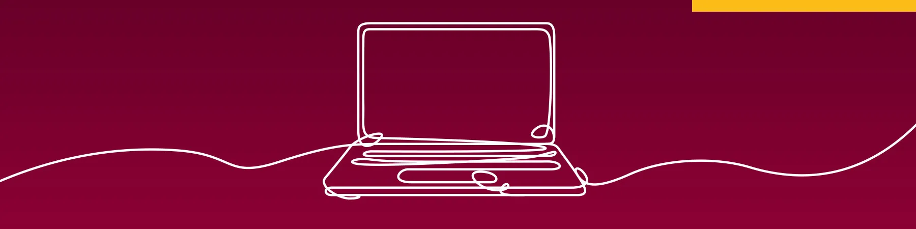 White line illustration of a laptop computer, against a maroon background, to demonstrate Loyola University Chicago's digital and website strategy, design, and development work.