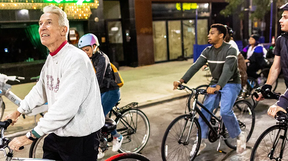 Veterans and those serving in the military can attend an event like a faculty hosted midnight bike ride tour of Chicago history. Veterans and those serving in the military can attend an event like a faculty hosted midnight bike ride tour of Chicago history.