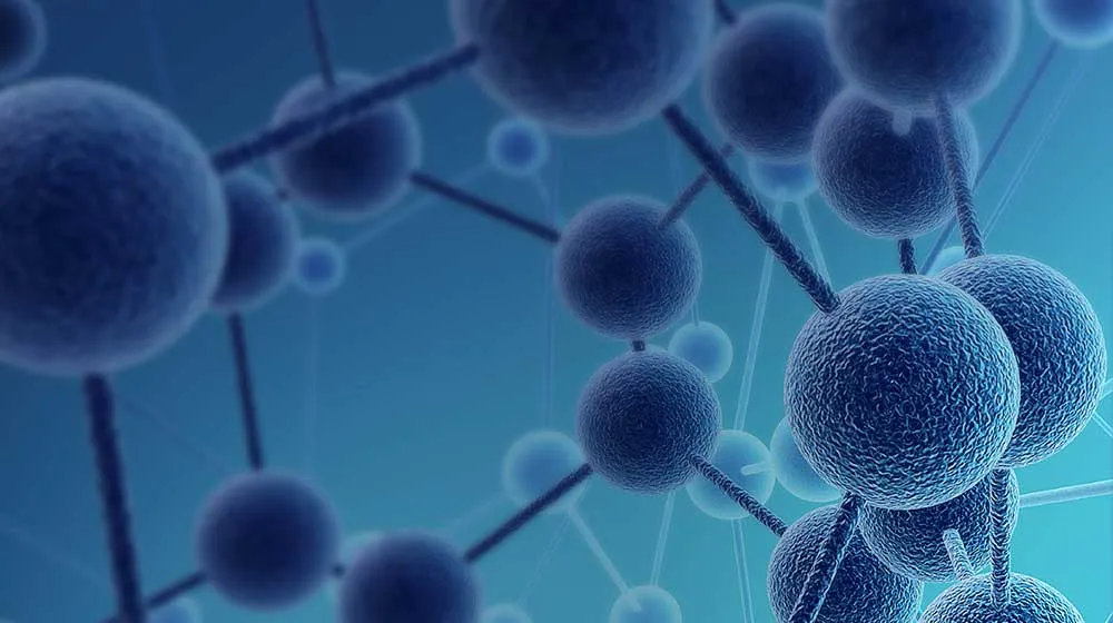 A close-up of a chemical model in a blue environment. A close-up of a chemical model in a blue environment.