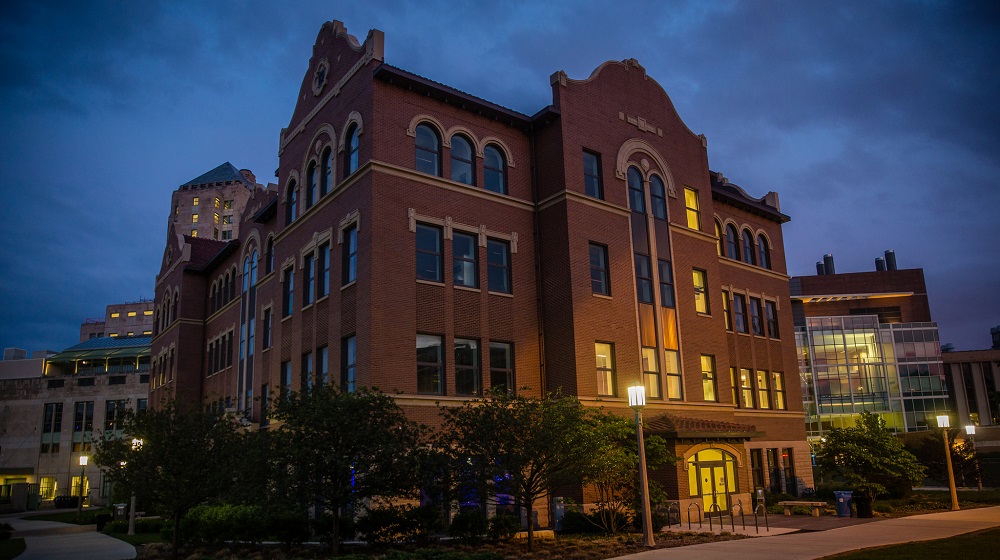 Exterior of Cuneo Hall at night