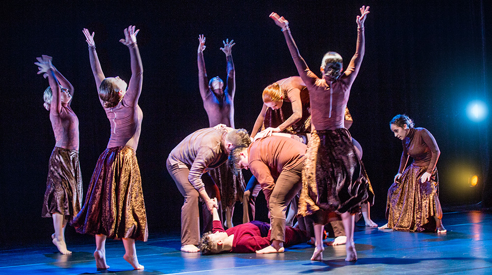 A series of dance performances took place during the Framing Justice Symposium on October 15, 2016, at the Newhart Family Theatre