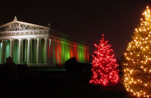 Lights on the Nashville Parthenon reconstruction.
